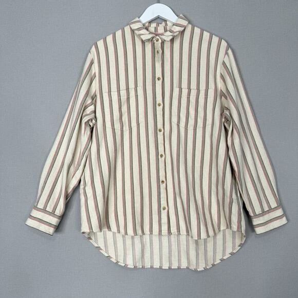 Madewell Womens Top Large Cream Flannel Sunday Shirt in Claxton Stripe Preppy - Picture 2 of 16